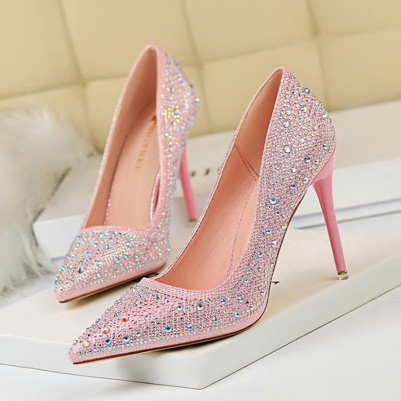 

Dress Shoes 2021 Autumn Pointed Rhinestone Increase Sexy And Beautiful High Heels, Black