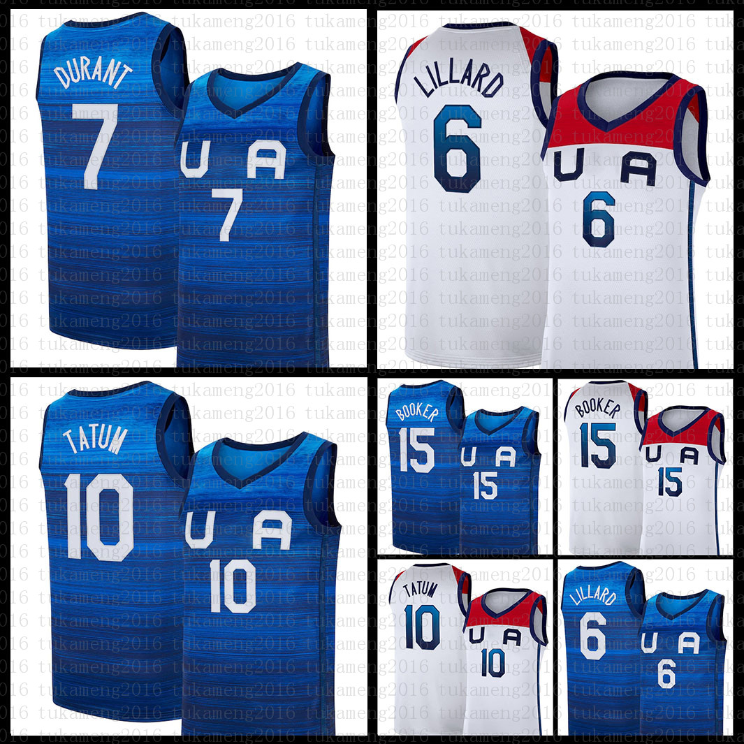 

Basketball Jersey Team America 2021 USA Tokyo Summer Olympics Dark Blue White Damian 6 Lillard Kevin 7 Durant Jayson 10 Tatum Devin 15 Booker Gradient
