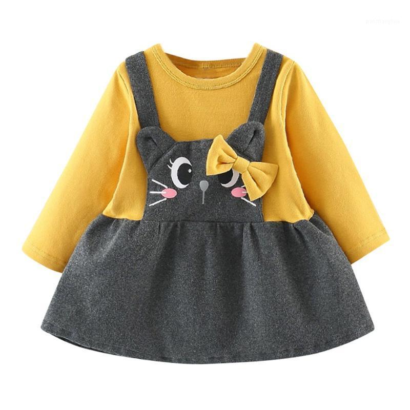 

Born Baby Girls Dress Toddler Kids Long Sleeve Cartoon Cat Print Bow-knot Party Princess Girl's Dresses1, Pink