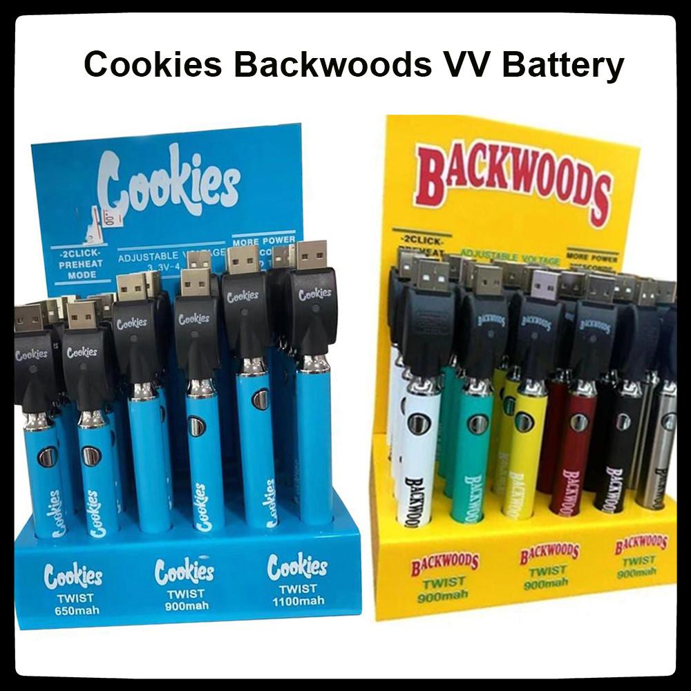 

Cookies Backwoods Preheat VV Bottom Voltage Adjustable Battery 900mAh Usb Charger Vape Pen For 510 Cartridges 30Pcs A Display Box Batteries