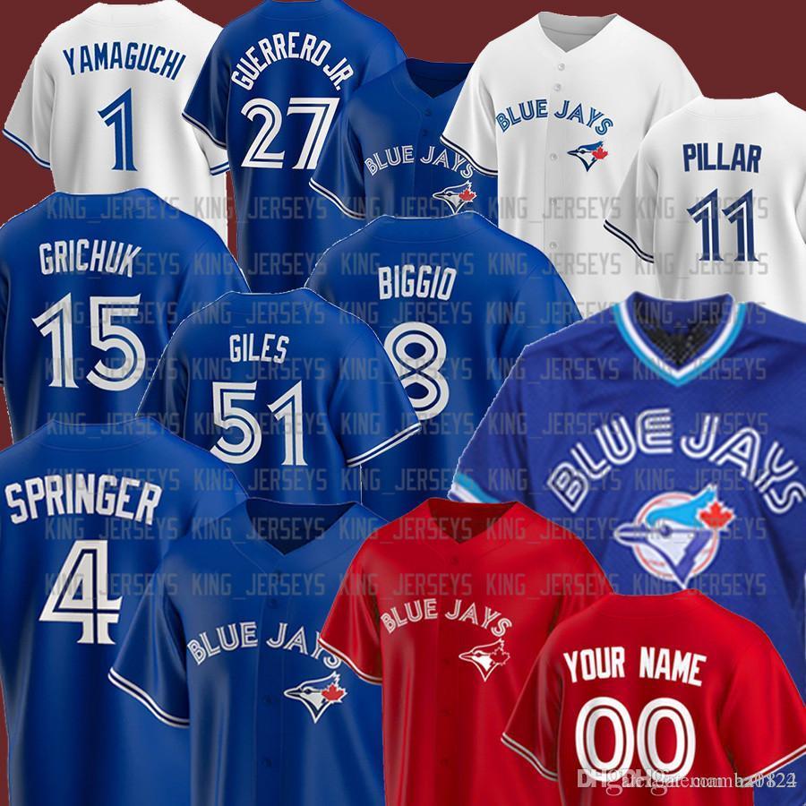 

4 GEORGE SPRINGER 27 Vladimir Guerrero Jr.Â 19 Jose Bautista vv1 CAVAN BIGGIO Kevin Toronto Pillar Joe Carter Blue Jays Jerseys, Blue;black