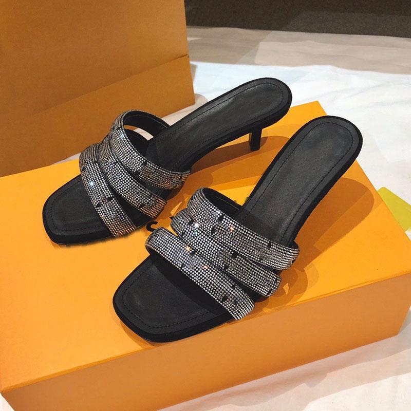 

Fashion Womens High Heels Sandals Dress Shoes Top quality Women Designer slippers Ladies Summer Flat Flops big size 35-40, High heels 5.5cm