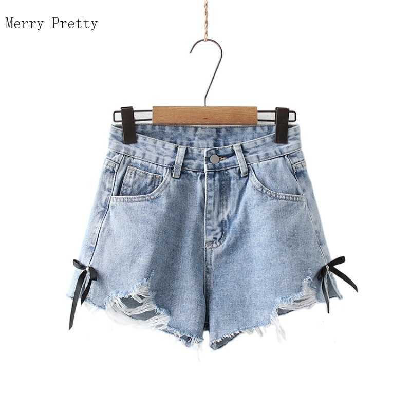 

Blue Solid High Waist Hole Women Denim Shorts with Bows Summer Korean Fashion Ladies Casual Pocket Straight Bottoms 210526