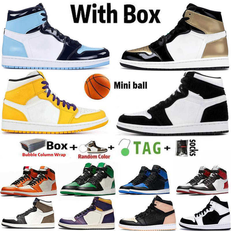 

With Box 2021 Jumpman 1 1s Mens Basketball Shoes Obsidian UNC University Blue Hyper Royal Twist Silver Toe Dark Mocha Chicago Sneakers