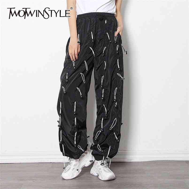 

White Straight Pants For Women High Waist Patchwork Casual Loose Streetwear Trousers Female Fashionable Clothes 210521, Aspicture1