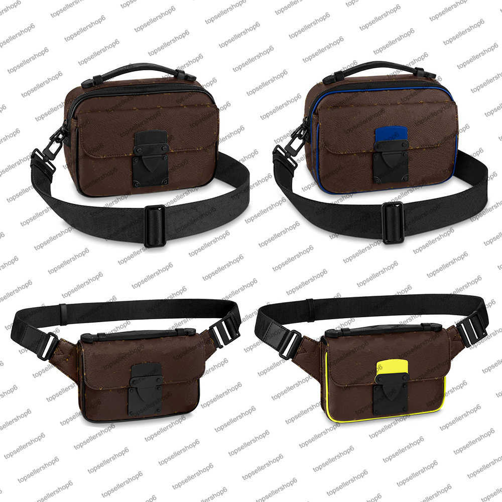 

M45806 M45807 Men women S trunk LOCK MESSENGER SLING BAG Genuine Cowhide-leather Male canvas Shoulderbag Purse Clutch waist pack, 1 m45806 brown letter flower print