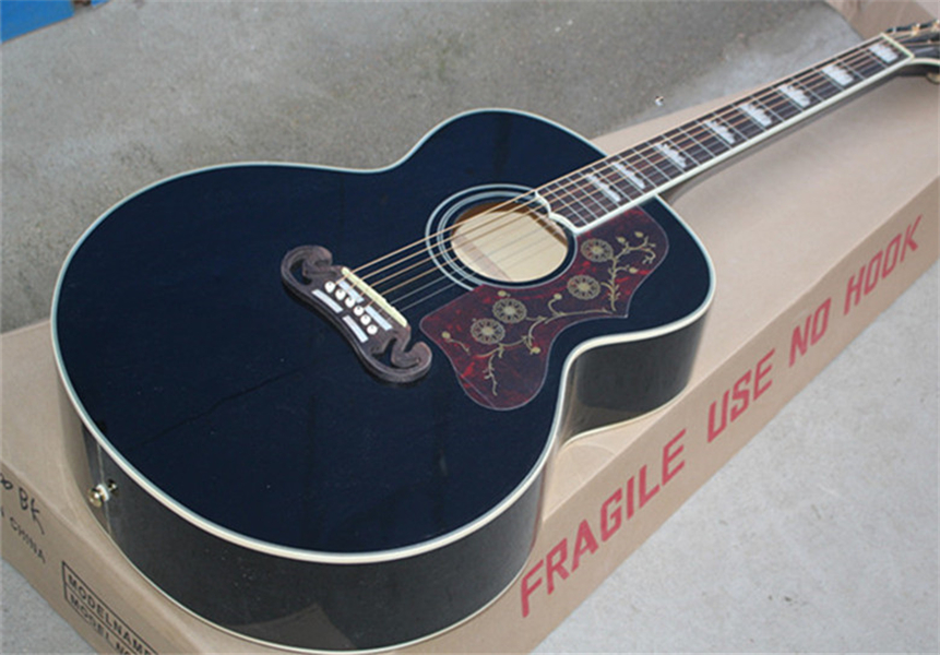 

High Quality Solid Spruce Top 43 inch SJ200 Black Acoustic Guitar Rosewood Fingerboard Mahogany Neck Maple Back & Side Wholesale