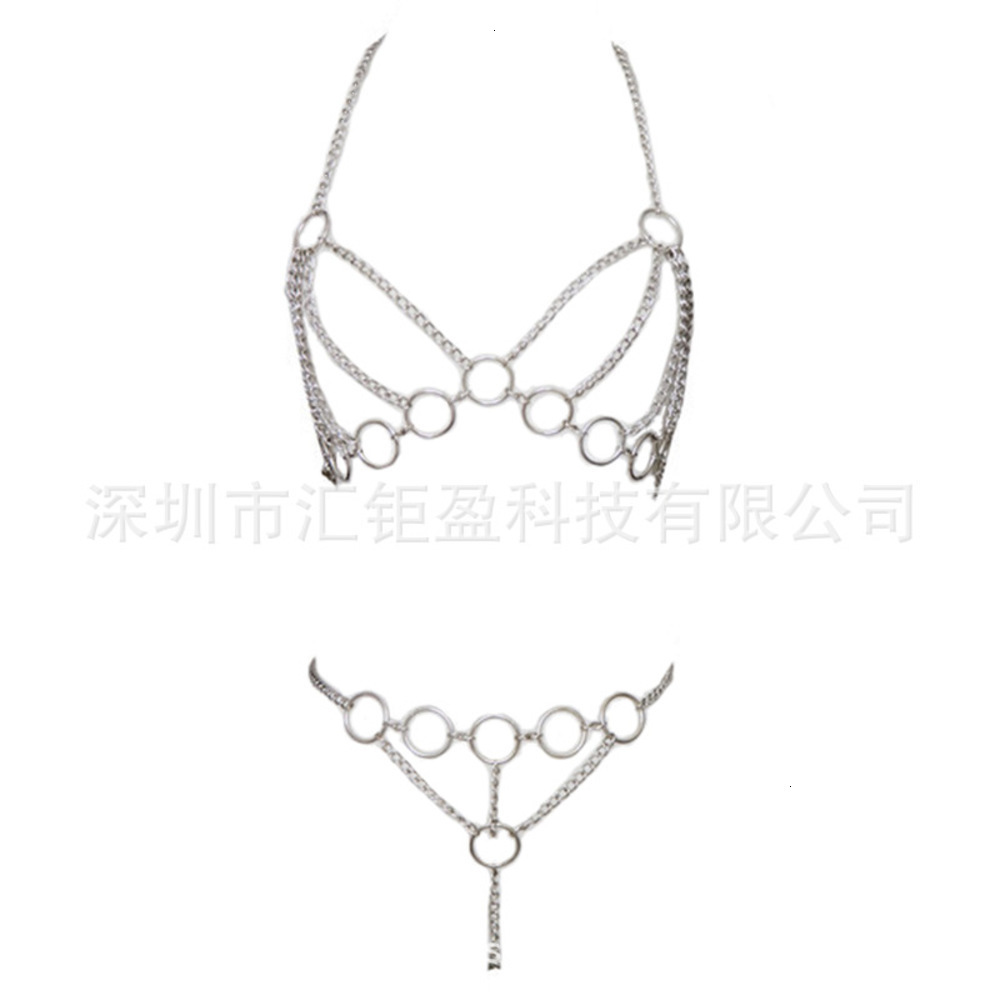 

Women's metal ring chain, open crotch, sexy underwear, bondage and training suit, bar performance Costume, Black;white