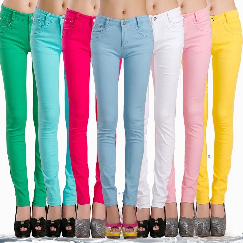 

Womens Jeans Promotionnew Female Casual Slim Candy Colors Pencil Jeans Skinny Capris, Red 15