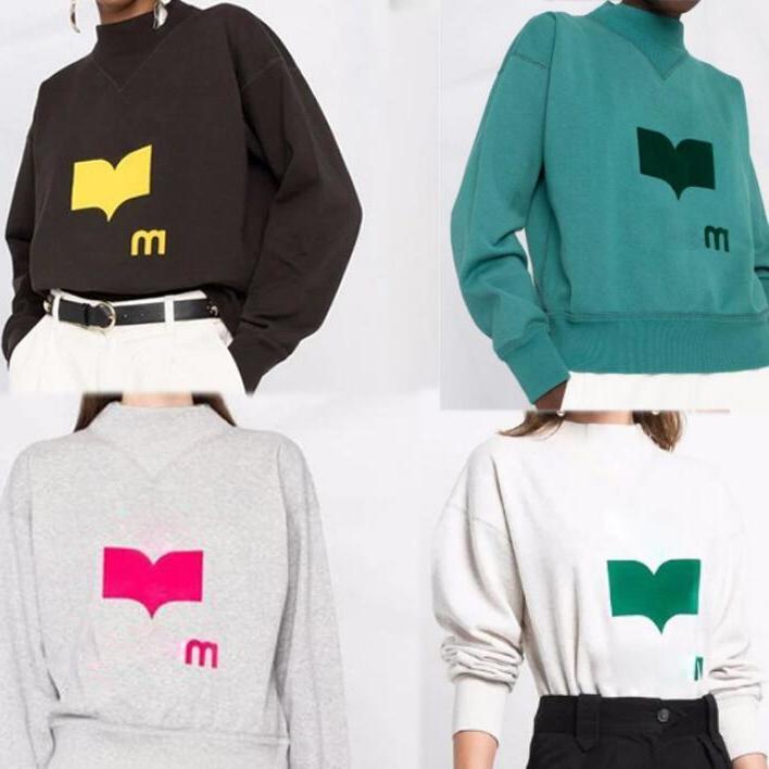 

women 21ISA MAR sweatshirts micro-high collar with plush sweater print loose autumn winter pullover sweatshirt fleese womens 4color, Black