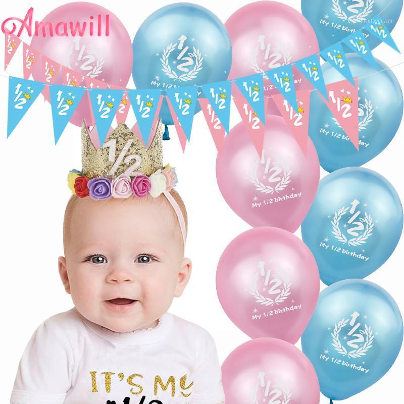 

Party Decoration Amawill Half Birthday It's My 1/2 Banner Pink Blue Latex Balloons 6 Months Baby Shower Girl Boy Decorations 7D