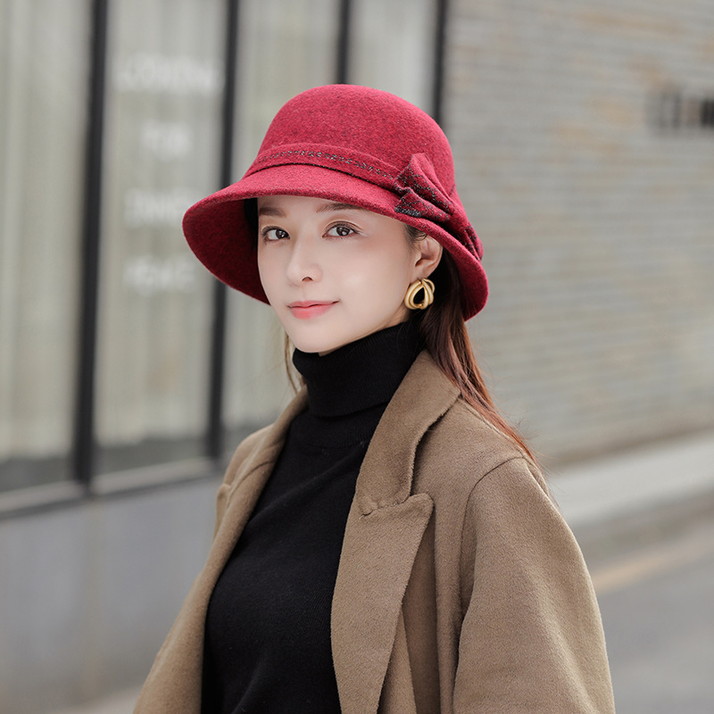 

Autumn winter women's Bow Hat dome fisherman's, Red