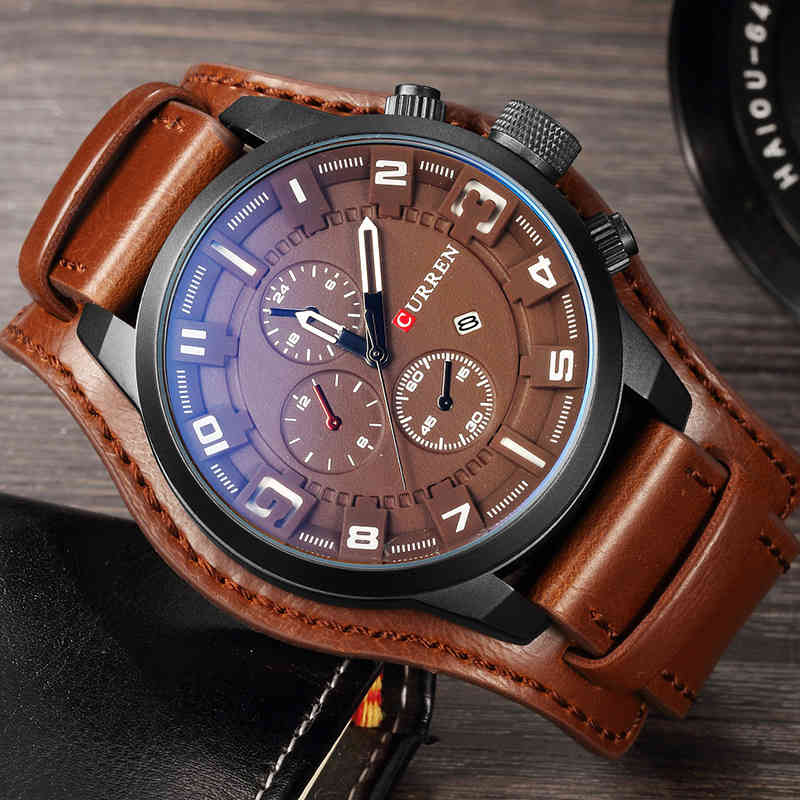 

CURREN Watches Men Military Sport Watch Men's Casual Leather Quartz Wrist Watches Male Fashion Date Clock Relogio Masculino 210517, Black red