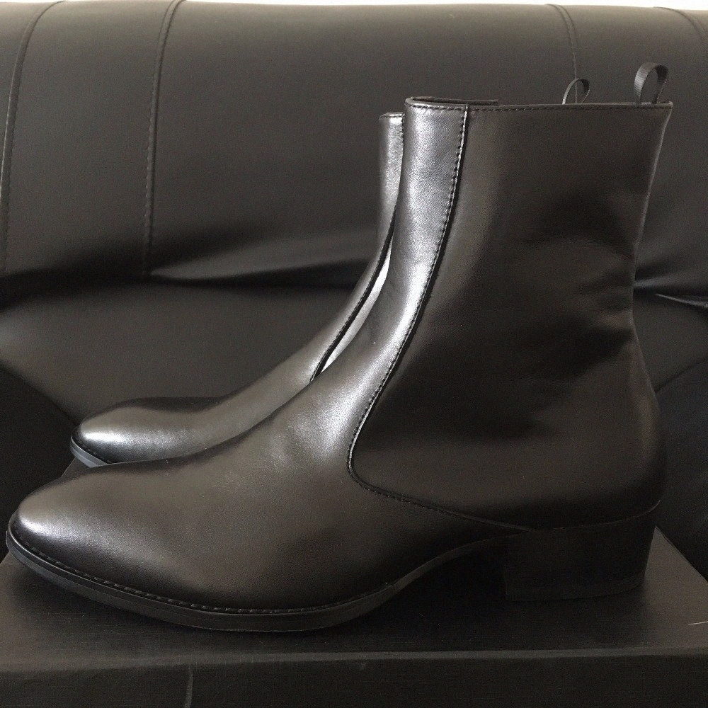 Genuine Leather High Top Handmade Wedge Harry Brown Zipper Men Boots Pointed Toed SLIM High Boots Real Picture E18q#