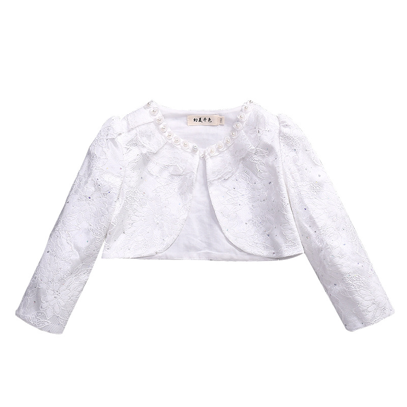 

Embroidered Autumn Kids Girl Coat Spring Long Sleeve Lace Flower White Short Jacket For Birthday Party Baby Girls Outerwear