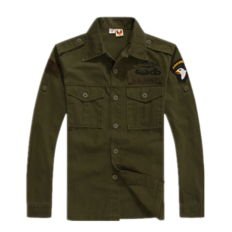 

Men Shirt Plus Size 3XL 101 airborne division Long-Sleeved 100% Cotton Clothes Military Camouflage Army Green Black Shirts Tops