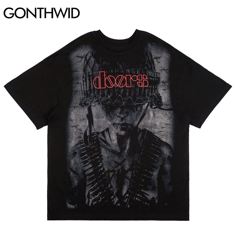 

Tees Shirts Hip Hop Soldier Print Punk Rock Gothic Tshirts Streetwear Fashion Harajuku Casual Cotton Short Sleeve Tops 210602, Black