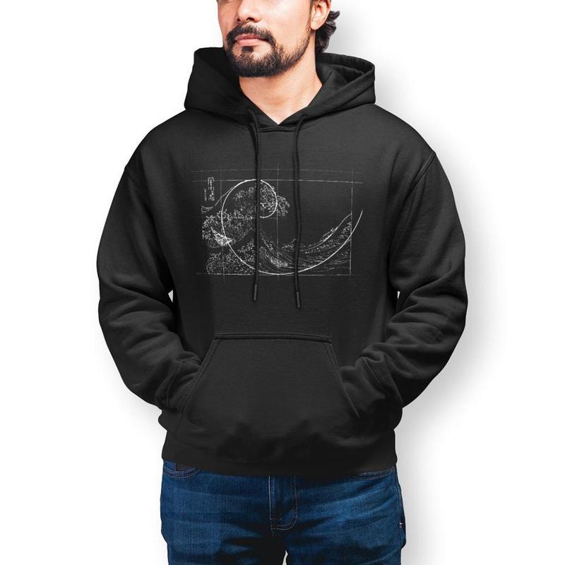

Men's Hoodies & Sweatshirts Hokusai Meets Fibonacci Hoodie Golden Ratio Math Technical Geek Cotton Warm Casual Over Size Streetwear Pullover, Black