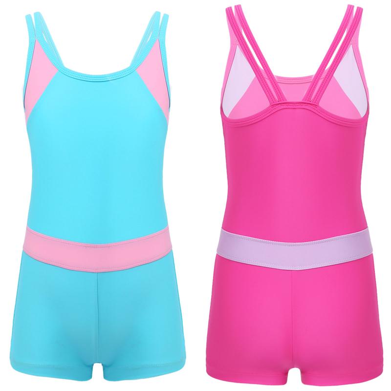 

One-Pieces Kids Girls One Piece Sports Swimwear Sport Swimsuit Colorblock Spaghetti Straps Beach Wear Bathing Suit Workout Fitness Jumpsuit, Black