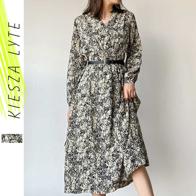

Women's Elegant Dress Boho Paisley Print With Belt V-neck Long Sleeve Midi Dresses Summer Beach Vestidos 210608