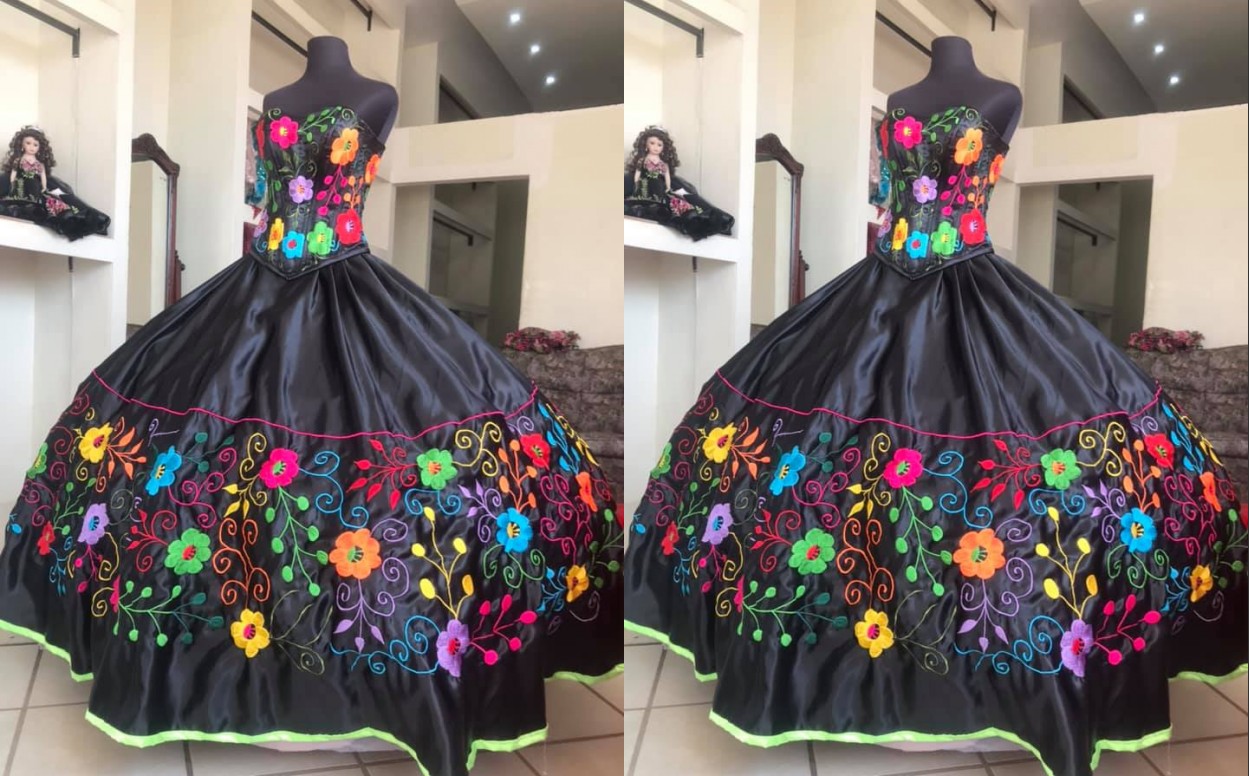 

Sexy Black Colorful Flower Embroidery Charro Quinceanera Dresses 2021 Sweetheart Satin Lace up Back Mexicano Vestido De 15 XV Sweet 16 Prom Eveening Dress, Purple