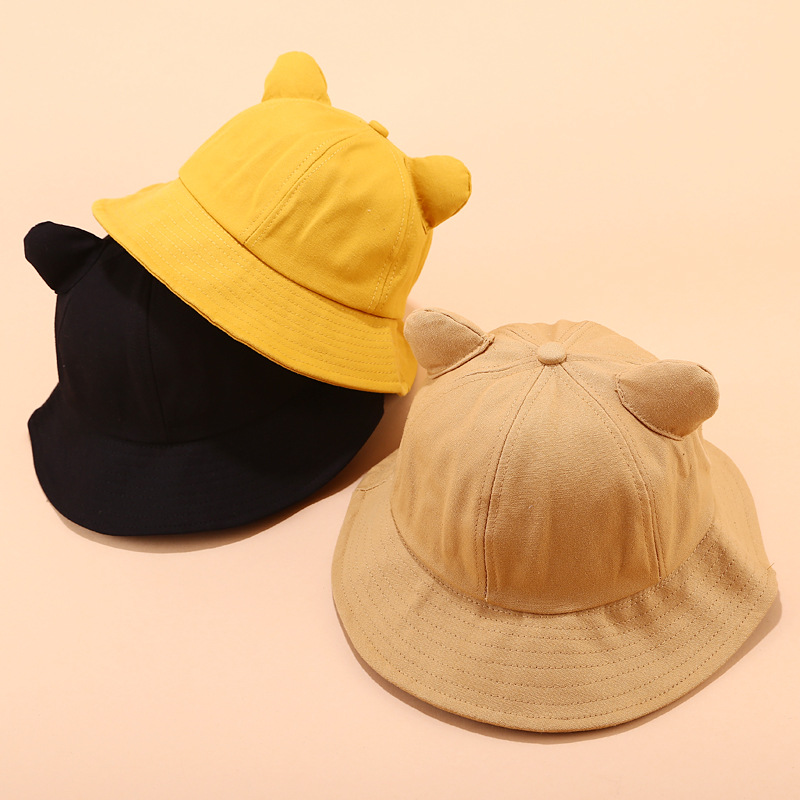 

2021 cotton Cartoon Cat ear bucket hat Fisherman hat Sun cap hats for women, Camel