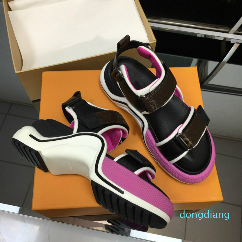 

Designer real leather plaid Hook & Loop platform sandal sizes 35-40, Black