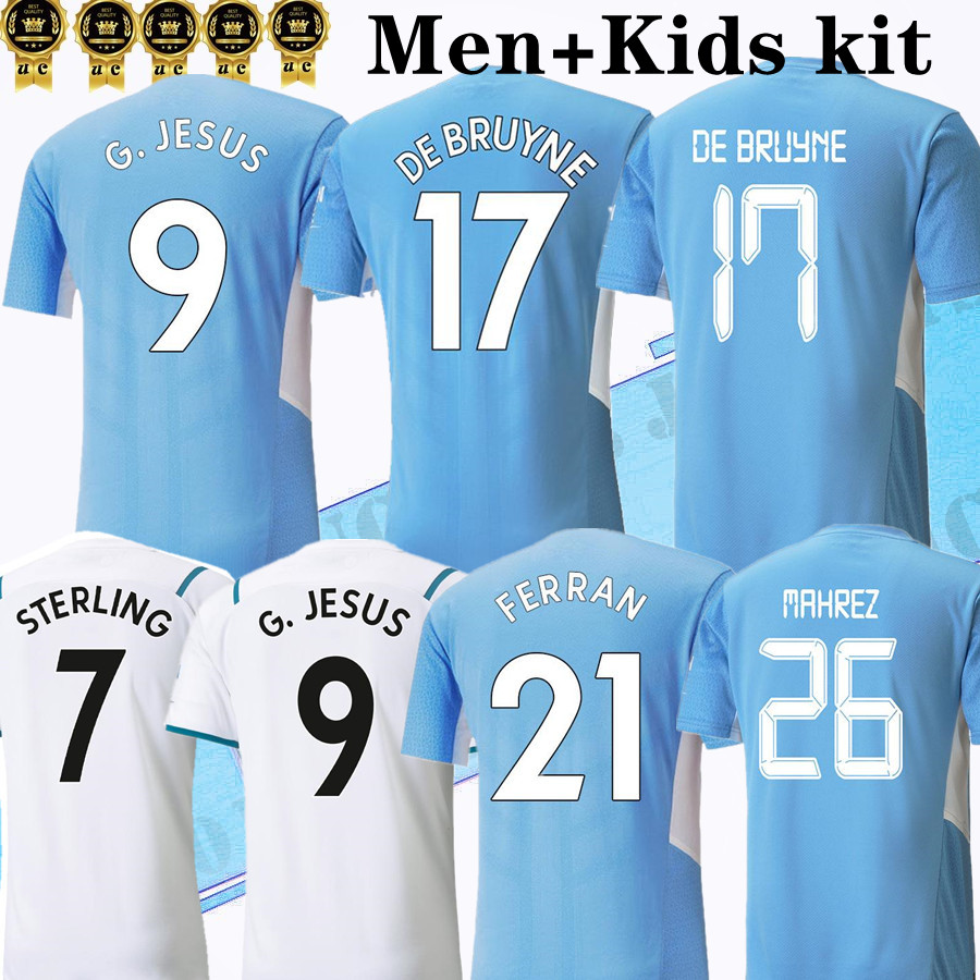 

S-3XL 2021 2022 soccer jersey G. JESUS CITY STERLING FERRAN DE BRUYNE FODEN Fans Player version 21 22 football shirts MAN uniform men + kids kit, Away+patch