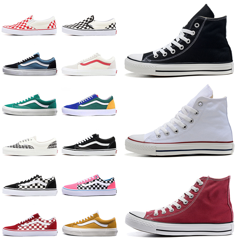 

1970s Converse Chuck Taylor All Star Vans Women Canvas Shoes Old Skool OG Classic Slip-on Fear of god Yacht Club OFF The Wall White Skateboard Mens Casual Sneakers, B (18)