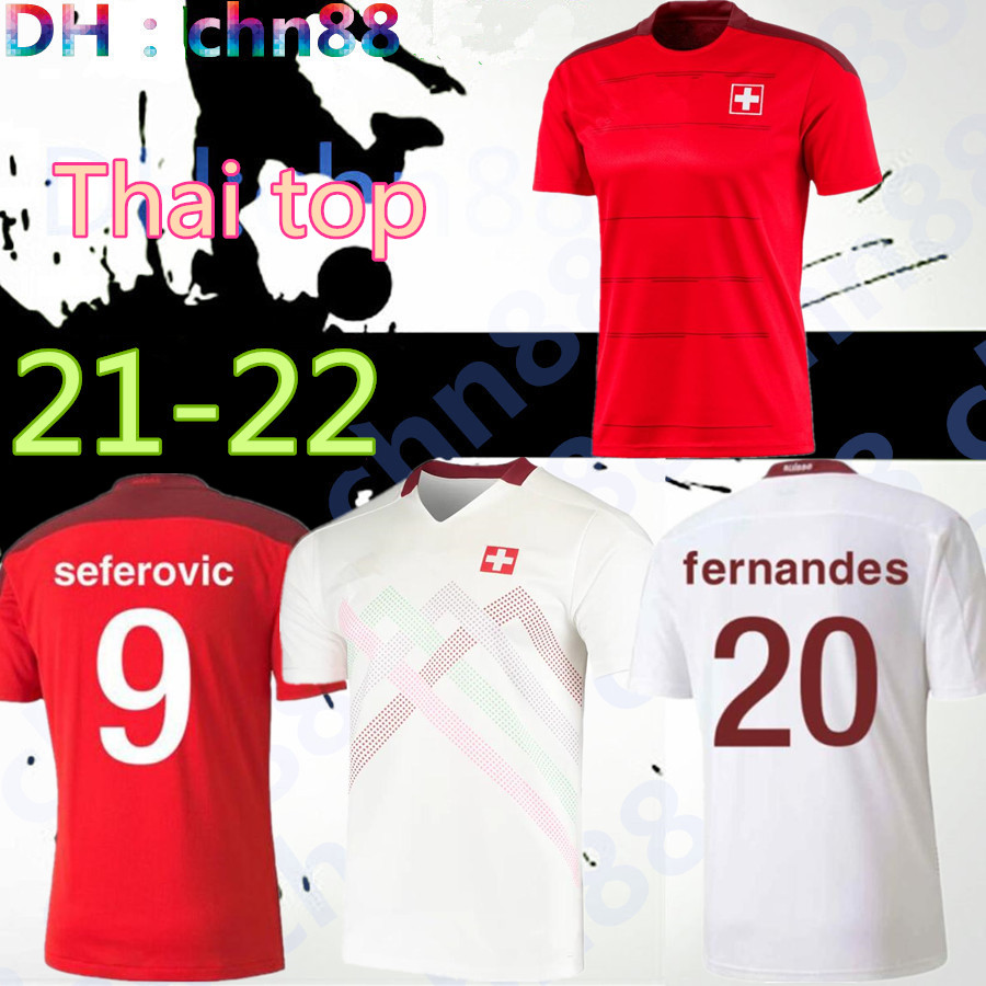 

European Cup 2021 Switzerland home away Soccer Jersey 20 21 SEFEROVIC FREULER SHAQIRI LANG EMBOLO BEHRAMI Swiss Red Men Football Shirt, Black;yellow