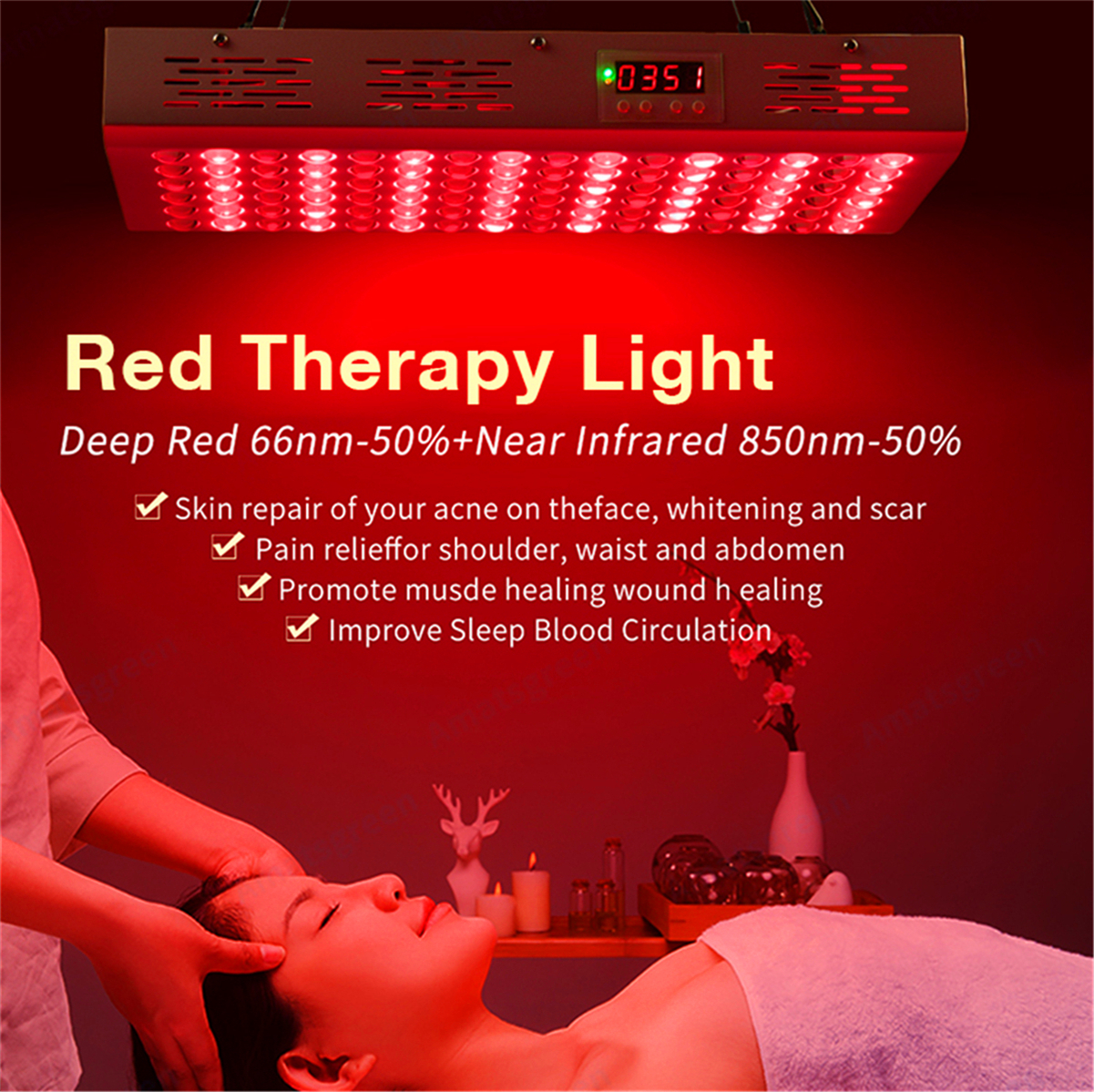 

2021 Red light PDT Non-flickering 660nm 850nm 1500W LLLT infrared led red light therapy device for joint pain bed skin care with timing control Grow Lights