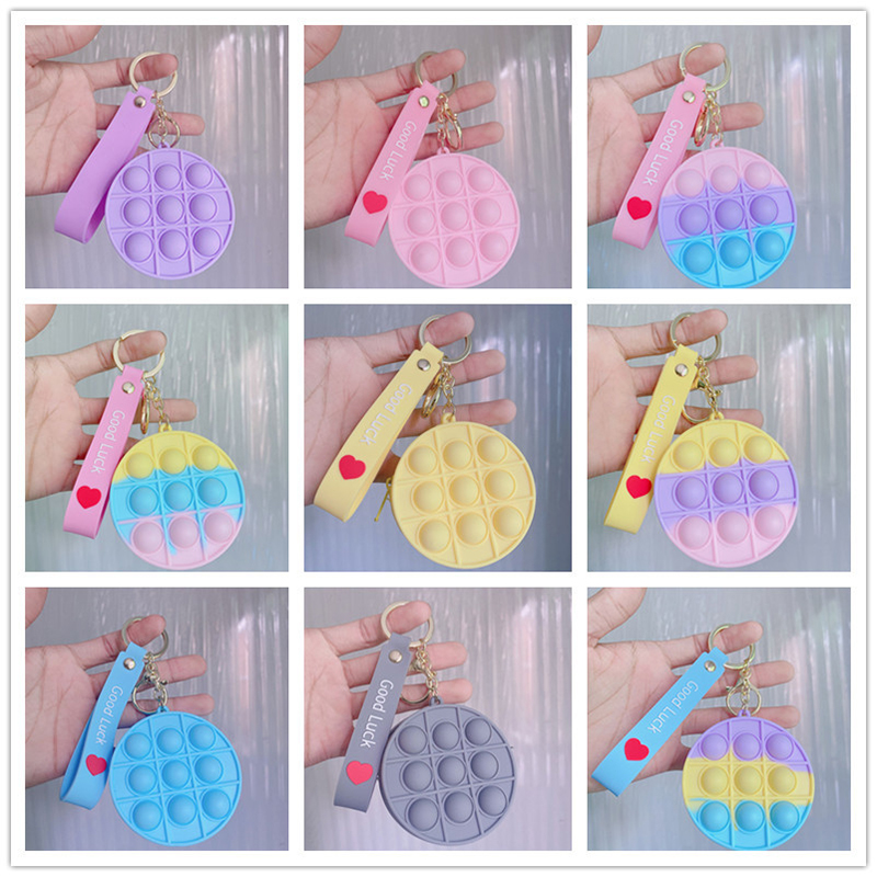 

Fidget Toys Mini Coin Purse Keychain Pendant with Zipper Finger Push Bubble Music Silicone Children Gifts Decompression Squeeze Anti Anxiety Key Ring Toy