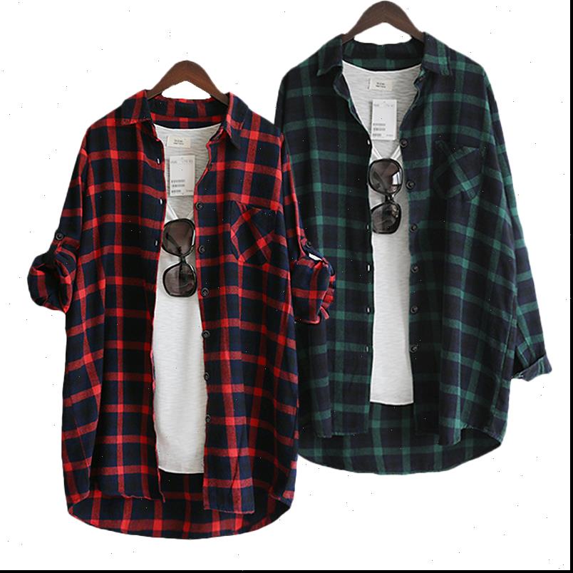 

Womens Shirts Cotton Women Plaid Blouse Shirt Plue Size Female Blouses Button Fashion Casual Loose Red Tops Long Sleeve, White