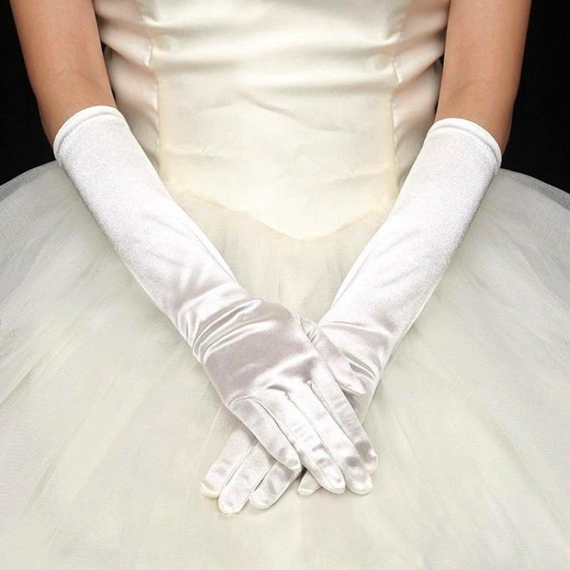 

Five Fingers Gloves Women's Evening Party Wedding Formal Solid Color Satin Long Finger Mittens ForEvents Activities Red White Rose
