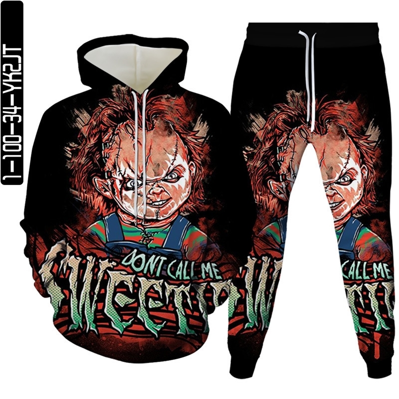 

3D digital printing new Pullover Hooded Sweater couple sweater ghost doll two piece set, Wytz-gw-1