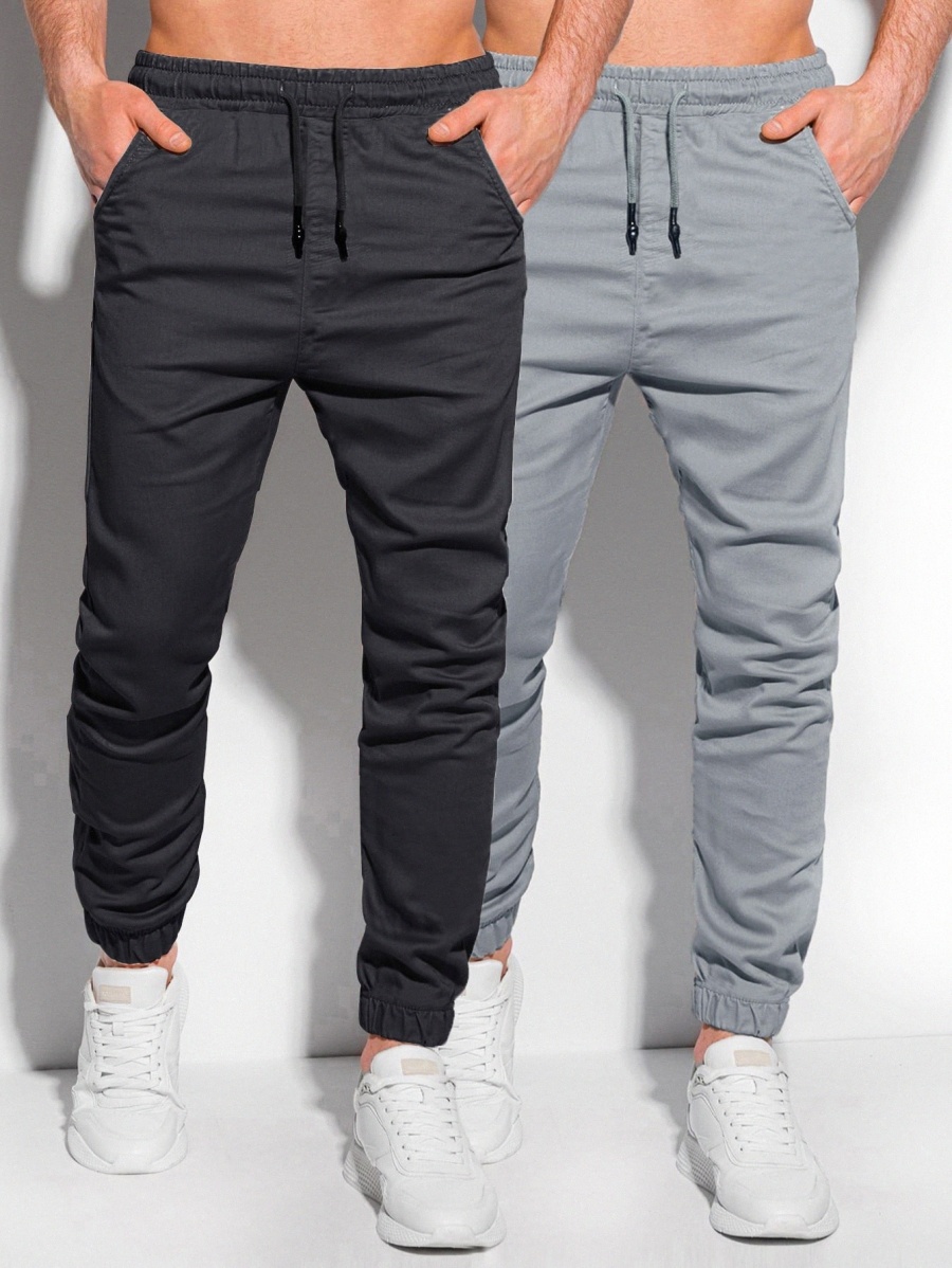 

Men 2pcs Slant Pockets Drawstring Waist Joggers h41j#, Multicolor