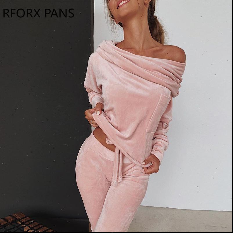 

womens tracksuits off shoulder pleuche trousers set, Gray