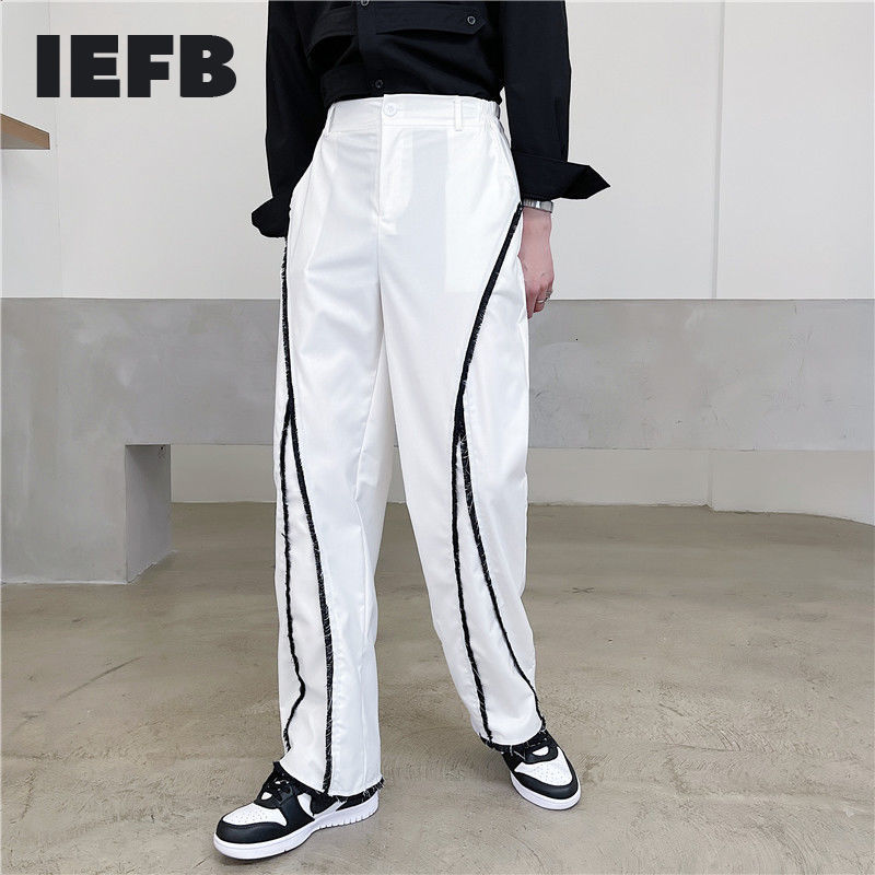 

IEFB Niche Design Black Casual Straight Pants Men's Wide Leg Drape Workwear Loose Suit Pants For Male Black White Y7067 210524