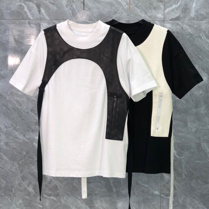

2022ss early spring new high-grade cotton printed T-shirt round neck stitching pullover short sleeves Size: m~xxxl Color: black and white b947