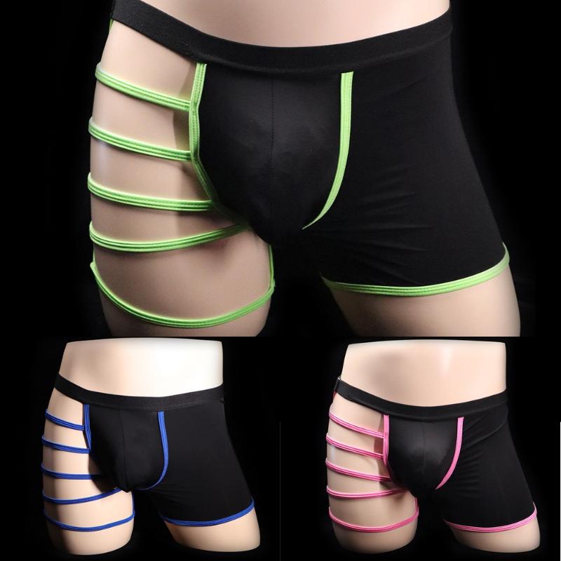 

Underpants Mens Sexy Underwear Mid Rise Boxer Brief Hollow Out Breathable Lrregular Trap U Pouch Panties Erotic Sissy Lingerie, Black;white