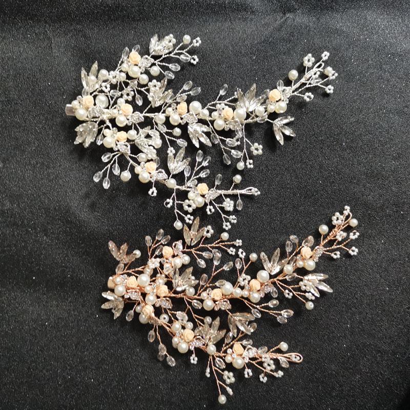 

Hair Clips & Barrettes SLBRIDAL Wired Crystal Rhinestone Pearls Flower Wedding Clip Bridal Headpiece Accessories Women Jewelry, Golden;silver