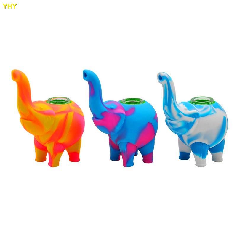 

4.9 Inch Silicone Elephant Pipe Mini Bubbler Water Pipes Multiple Colorful Oil Rigs Bong Silicon Hookah Smoking