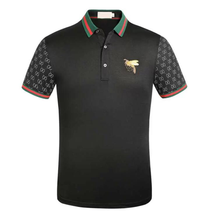 

2022GG Fashion polos t-shirt men Casual t shirt Embroidered Medusa Cotton polo Shirt High street collar Polos shirt, Black