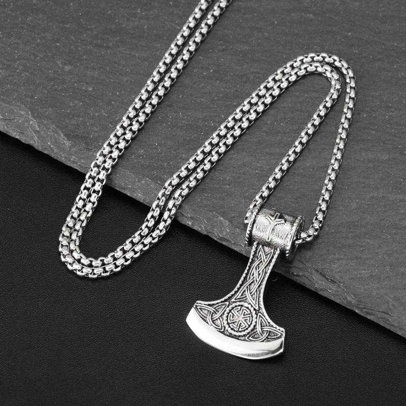 

Pendant Necklaces Norse Viking Battle Axe Necklace Hiphop Stainless Steel Fashion Jewelry For Men Women