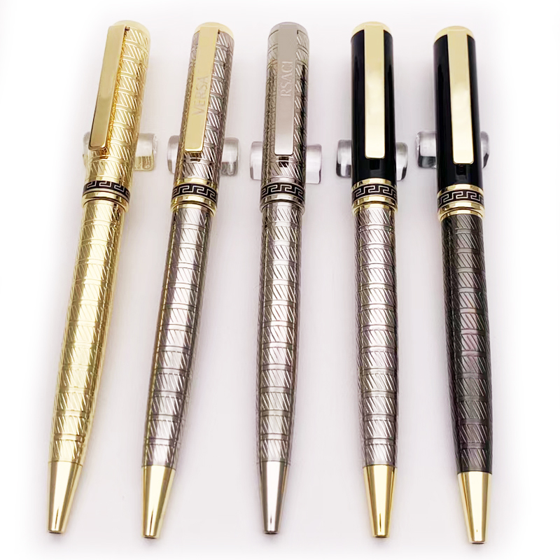 

PURE PEARL high Quality Ballpoint Pen Classic Luxury Metal Golden/Silver sculpture barrel smooth writing Stationery+box set+2 Additional Ref, Blue;orange
