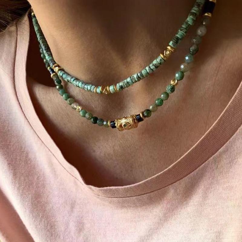 

Chokers 2021 Winter Retro Fashion Natural Stone Necklace Gold-color Alloy Accessories Embellished Exquisite Charm Ethnic Jewelry