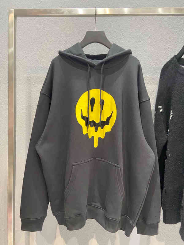 

Men's Hoodies & Sweatshirts Correct version Paris B family smiling face skeleton hand heavy industry embroidery couple fleece men's and women's Hoodie S05O, Black
