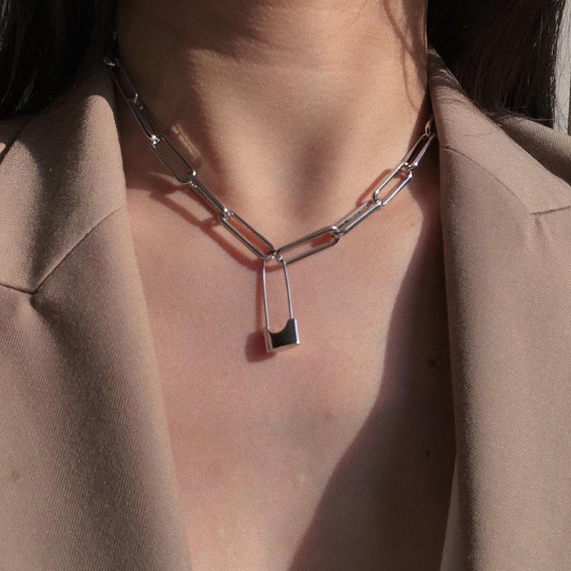 

Pendant Necklaces Style Paperclip Necklace For Women Business Punk Creativity Jewelry Hiphop Rapper Wedding Aesthetic Gift Her, Silver