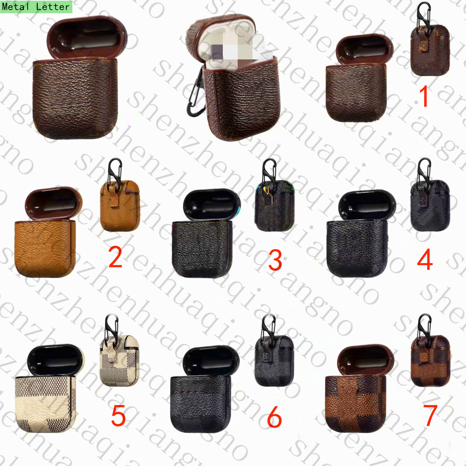 

Luxury With Metal L Brand Earphone Case for Apple Airpods 1/2/pro Retro Striped Grid Stand Earbud Protect Shockproof