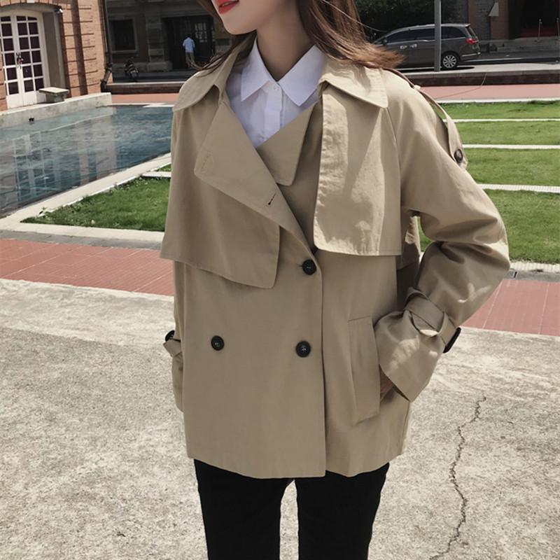 

Women's Trench Coats Korean Style Women Short Coat Fashion Loose Khaki Cropped Windbreaker Overcoat Ladies
